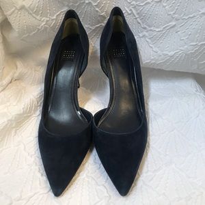 WHBM Ella Blue Suede D’orsay Pump Pointy Toe